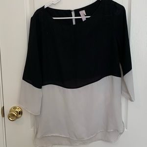 Chiffon long sleeve flowy color block top